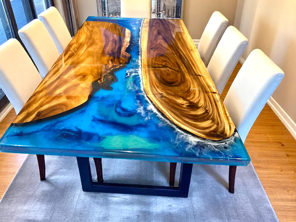Custom Blue River Epoxy Table Perfect for Hallway & Living Room Decor